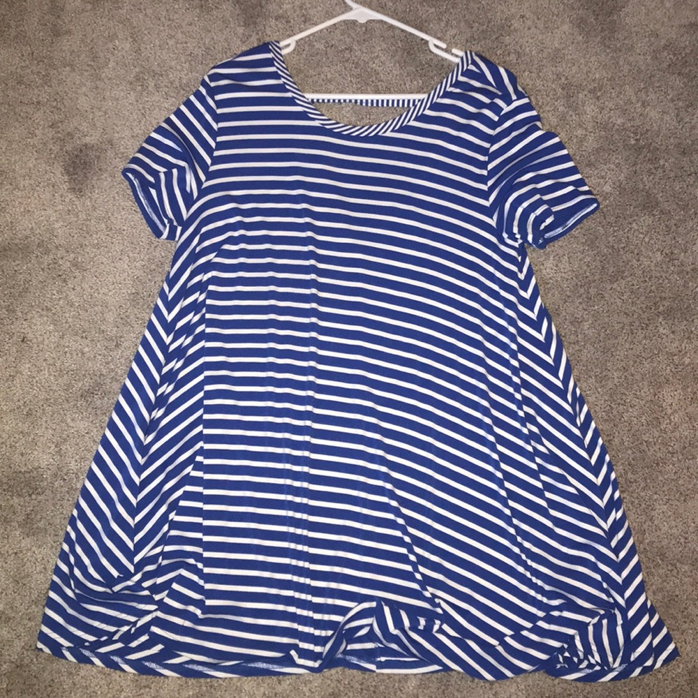 Blue and white striped t-shirt dress